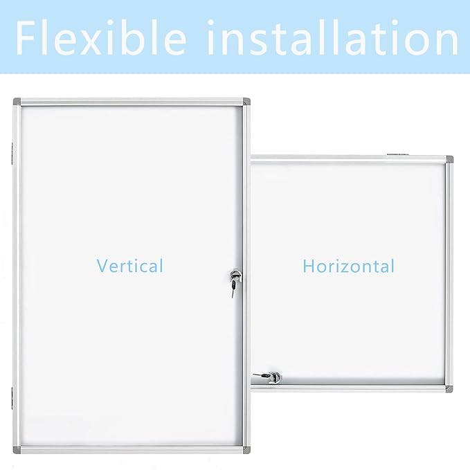 Lockable Dry Erase Board 36x24 Inches Enclosed Bulletin Boards White Board Frame Display Case,with Magnets,for School Message Notice Whiteboard (White Board)