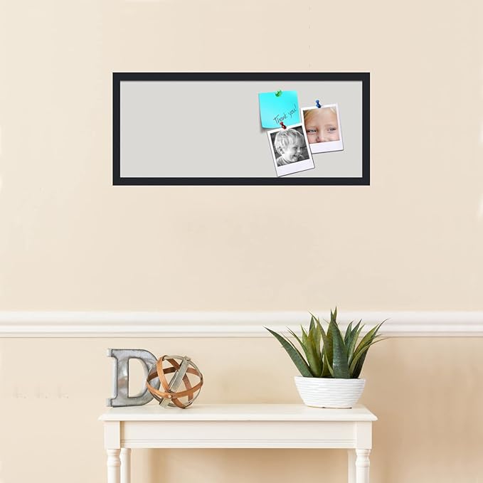 PinPix 30x12 Inch Cork Bulletin Board. This Decorative Framed Pin Board Comes with Light Stone Design and a Satin Black Frame. Ideal for Home Office Decor or Message Board (PinPix-1809)