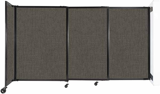 Wall-Mounted Sliding StraightWall Room Divider | Adjustable Widths | Locking Wheels | Room Separator | Up to 7'2" Wide x 4' Tall Mocha Fabric Panels