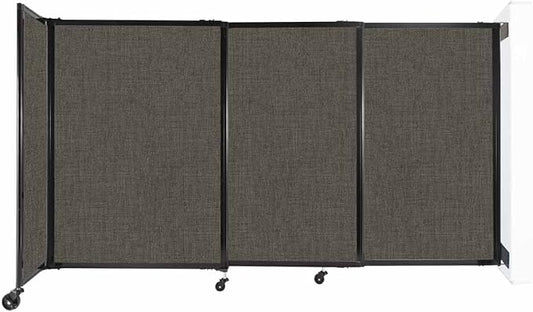 Wall-Mounted Sliding StraightWall Room Divider | Adjustable Widths | Locking Wheels | Room Separator | Up to 7'2" Wide x 4' Tall Mocha Fabric Panels