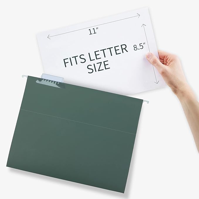 HERKKA Extra Capacity Hanging File Folders, 30 Pack Reinforced Letter Size Hanging Folders with Heavy Duty 0 Inch Expansion, Designed for Bulky Files, Green
