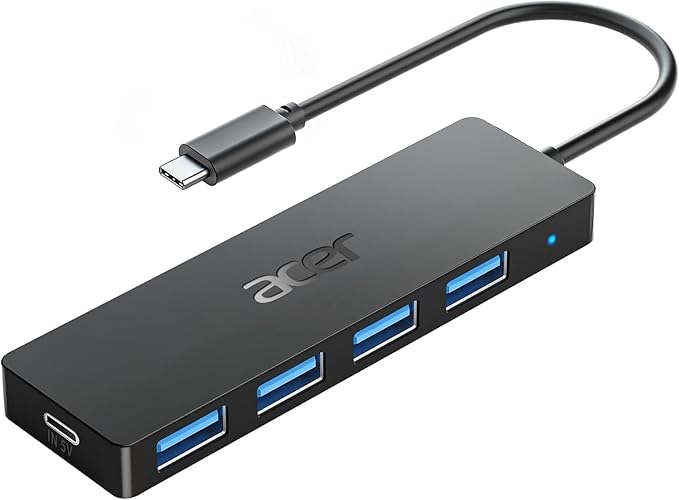 Acer USB C Hub 4 Ports, Multiple USB 3.0 Hub, USBC Splitter for Laptop with TypeC Power Port, Extender for Type C Port Laptop, PC, Desktop and More (USB-C, 0.7ft)