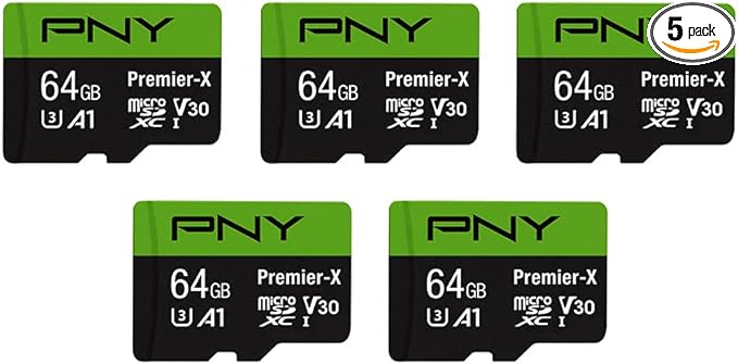 PNY 64GB Premier-X Class 10 U3 V30 microSDXC Flash Memory Card 5-Pack by PNY