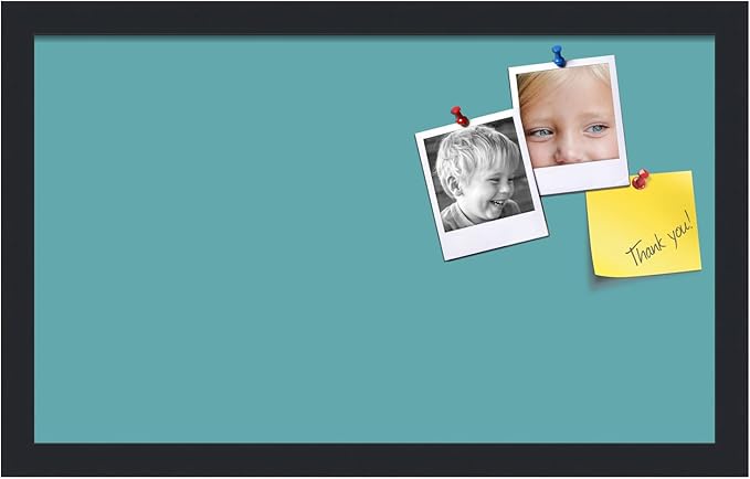 PinPix 20x12 Inch Cork Bulletin Board. This Decorative Framed Pin Board Comes with Aqua Pastel Design and a Satin Black Frame. Ideal for Home Office Decor or Message Board (PinPix-1806)