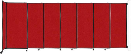 Wall-Mounted Sliding StraightWall Room Divider | Adjustable Widths | Locking Wheels | Room Separator | Up to 15'6" Wide x 6' Tall Red Fabric Panels