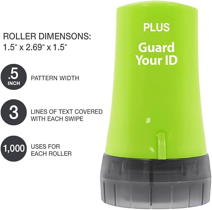 Guard Your ID Advanced 2.0 Roller 3-Pack for Identity Theft Protection, Confidential Security Stamp Mixed Color Kit (Turquoise, Green, White)