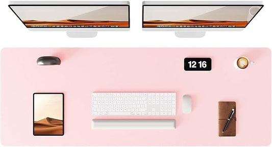 YSAGi Leather Desk Pad Protector, Office Desk Mat, Large Mouse Pad, Non-Slip PU Leather Desk Blotter, Laptop Desk Pad, Waterproof Desk Writing Pad for Office and Home (Light Pink, 47" x 17")