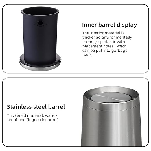 2.6Gallen Brushed Nickel Bathroom Trash Can with Lid, Stainless Steel Garbage Can with Flipping Lid,for Bathroom, Kitchen,Living Room,Bedroom,Hotel (Silver)