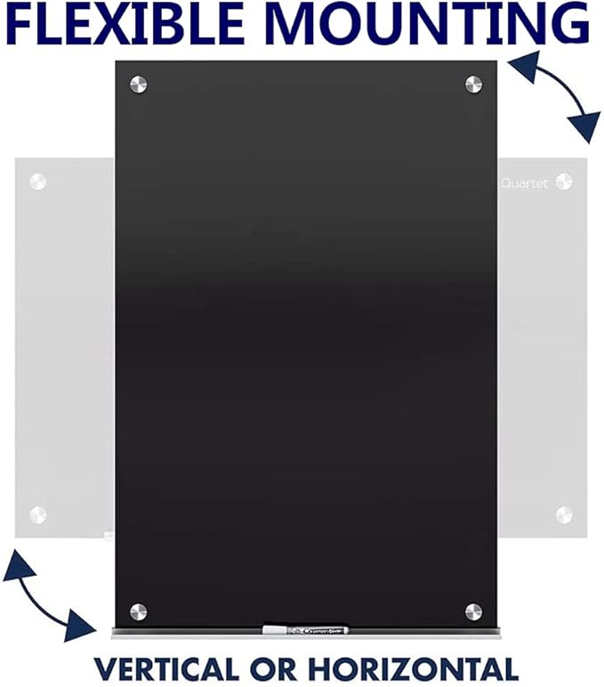 48" x 36" Magnetic Black Glass Board - Frameless Tempered Glass Dry Erase Blackboard with Marker Tray & Eraser, Premium Interactive Whiteboard- Frosted Surface for Office, Classroom, or Home