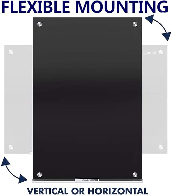 72" x 40" Black Glass Whiteboard | Frameless Magnetic Dry Erase Board with Marker Tray | Premium Frosted Glass Surface - Wall Mounted for Office, Conference Room & Home