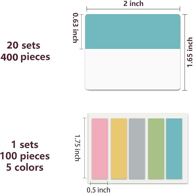 ELII 500 PCS Tabs 2 Inch Book Tabs Sticky Index Tabs,File Tabs Self Adhesive,Page Markers Index Labels for Pages Notebooks