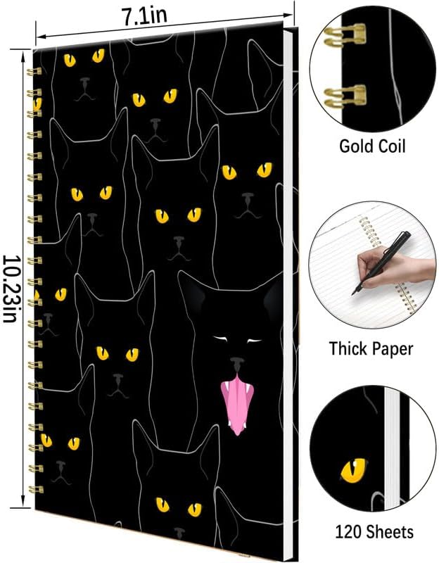 iampanda Spiral Journal Notebook,Strong Twin-Wire Binding with Premium Paper for Women,60 Sheets B5 College Ruled Notebook/Journal,Perfect for School Office Work,Black Cats