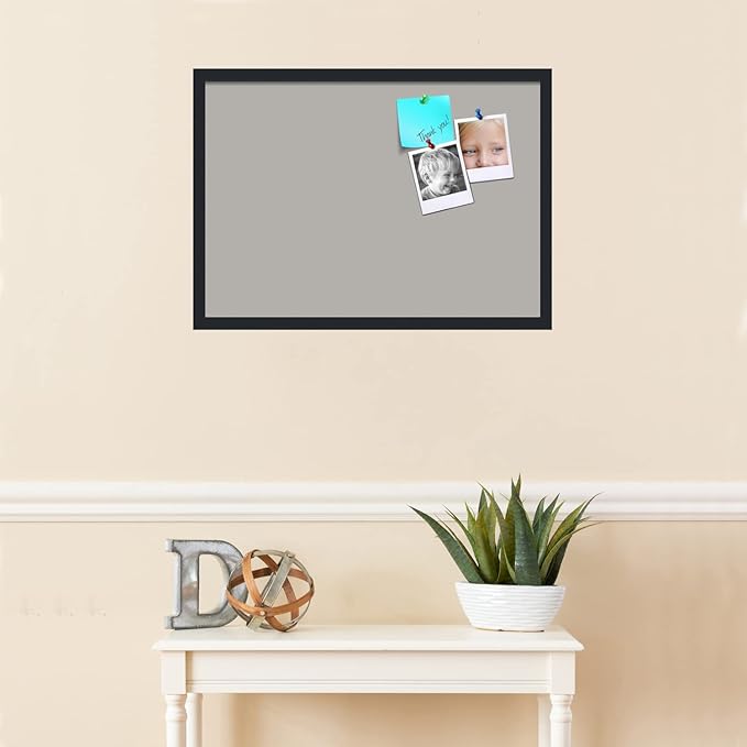 PinPix 27x19 Inch Cork Bulletin Board. This Decorative Framed Pin Board Comes with Dark Stone Design and a Satin Black Frame. Ideal for Home Office Decor or Message Board (PinPix-1808)