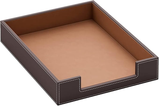 Leather Letter Tray, Thipoten Elegant Desk Organizer for Office Supplies, Mail, Paper, File, Magazine, Perfect Office Organization for Desktop(Brown)