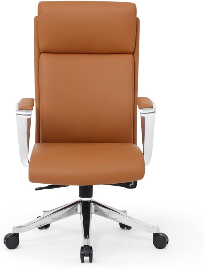 ZURI Draper Leather Executive Chair with Aluminum Frame - Tan