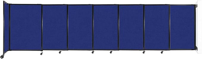 Wall-Mounted Sliding StraightWall Room Divider | Adjustable Widths | Locking Wheels | Room Separator | Up to 15'6" Wide x 4' Tall Royal Blue Fabric Panels