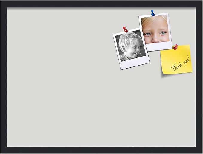 PinPix 27x20 Inch Cork Bulletin Board. This Decorative Framed Pin Board Comes with Light Stone Design and a Satin Black Frame. Ideal for Home Office Decor or Message Board (PinPix-1809)