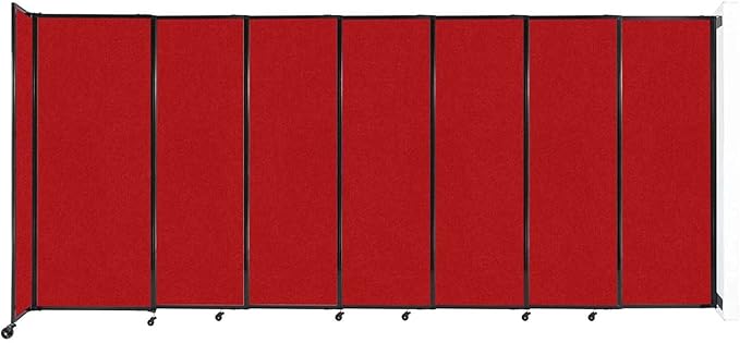Wall-Mounted Sliding StraightWall Room Divider | Adjustable Widths | Locking Wheels | Room Separator | Up to 15'6" Wide x 6'10" Tall Red Fabric Panels