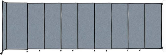 Wall-Mounted Sliding StraightWall Room Divider | Adjustable Widths | Locking Wheels | Room Separator | Up to 19'9" Wide x 6' Tall Powder Blue Fabric Panels