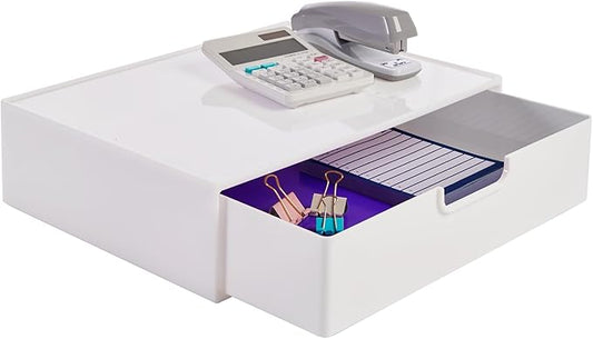 STORi STAX Plastic Stackable Organizer Drawer in Solid Cloud White | 12.5-inches Wide | Organize Office Desk Accessories and Sort Letter-Size Paper | Made in USA