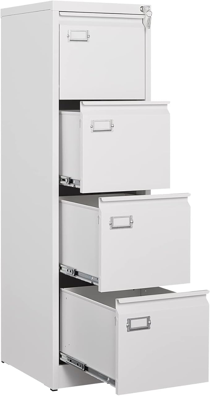 4 Drawer File Cabinet, Filing Cabinets for Home Office, Metal Vertical File Storage Cabinet with Lock, Locking File Cabinet for A4 Legal/Letter, 15" W x 17.7" D x 50.1" H, Assembly Required