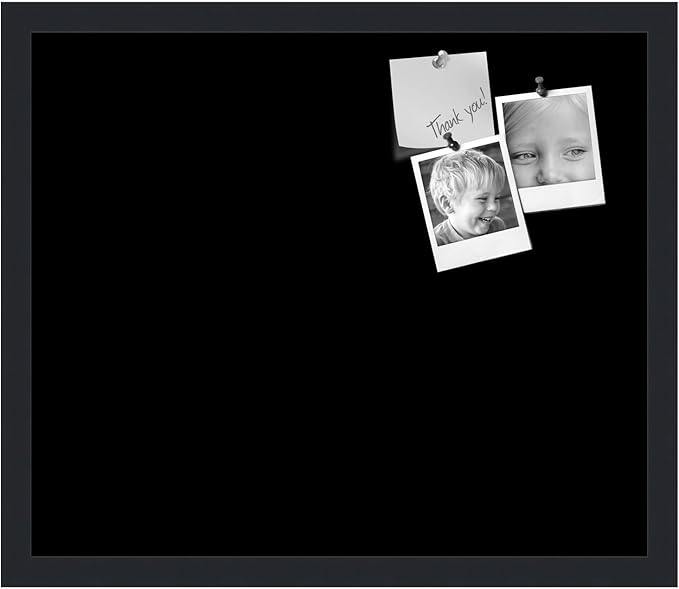 PinPix 20x17 Inch Cork Bulletin Board. This Decorative Framed Pin Board Comes with Solid Black Design and a Satin Black Frame. Ideal for Home Office Decor or Message Board (PinPix-622)