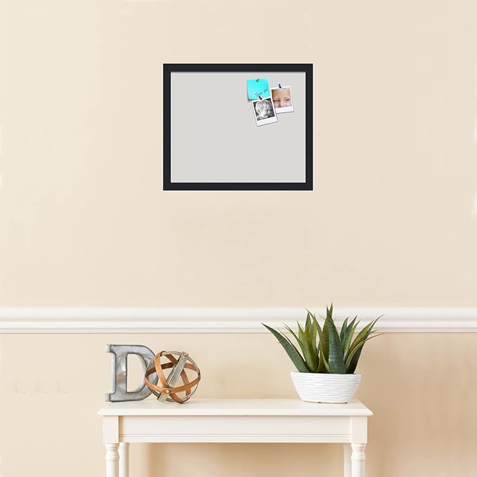 PinPix 17x14 Inch Cork Bulletin Board. This Decorative Framed Pin Board Comes with Light Stone Design and a Satin Black Frame. Ideal for Home Office Decor or Message Board (PinPix-1809)