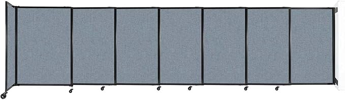 Wall-Mounted Sliding StraightWall Room Divider | Adjustable Widths | Locking Wheels | Room Separator | Up to 15'6" Wide x 4' Tall Powder Blue Fabric Panels
