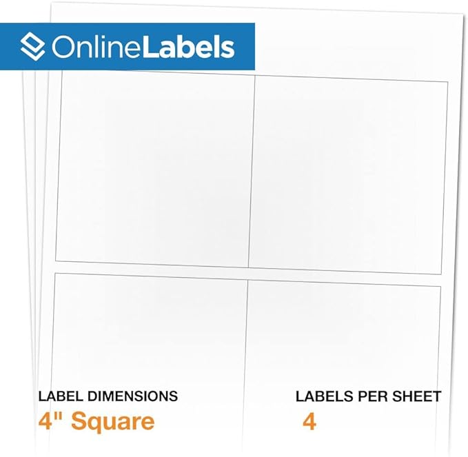 4 x 4 Square Label - Pack of 8,000 Labels, 2,000 Sheets - Inkjet/Laser Printer - Online Labels