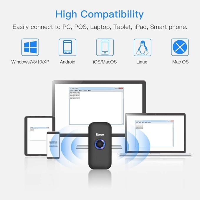 Eyoyo Mini 1D Bluetooth Barcode Scanner, 3-in-1 Bluetooth & USB Wired & 2.4G Wireless Barcode Reader Portable Bar Code Scanning Work with Windows, Android, iOS, Tablets or Computers