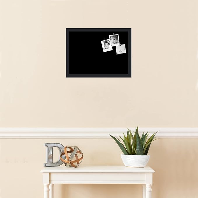PinPix 18x13 Inch Cork Bulletin Board. This Decorative Framed Pin Board Comes with Solid Black Design and a Satin Black Frame. Ideal for Home Office Decor or Message Board (PinPix-622)