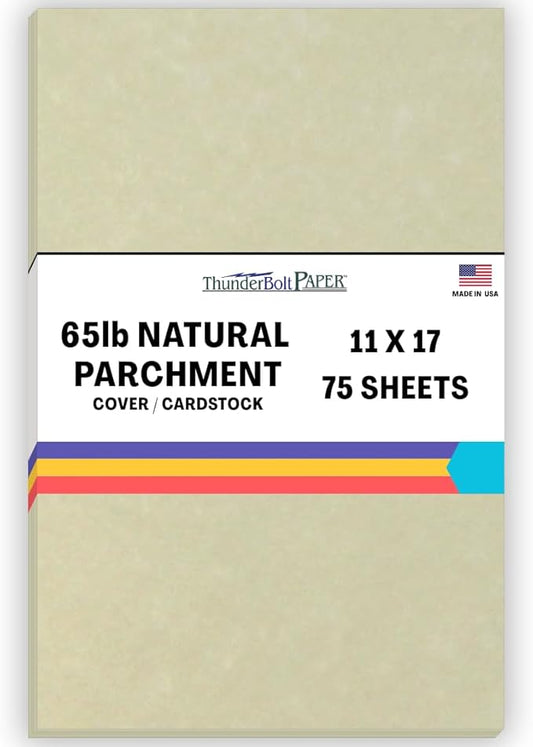 75 Natural Parchment 65lb Cover Paper Sheets 11 X 17 Inches Cardstock Weight Colored Sheets (11"X17") Tabloid|Ledger Size - Printable Old Parchment Semblance Through The Processing of The Pulp