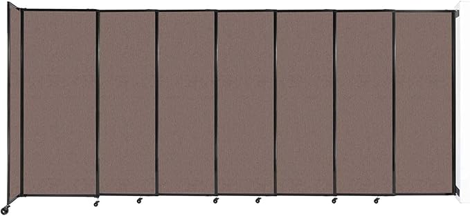 Wall-Mounted Sliding StraightWall Room Divider | Adjustable Widths | Locking Wheels | Room Separator | Up to 15'6" Wide x 6'10" Tall Latte Fabric Panels