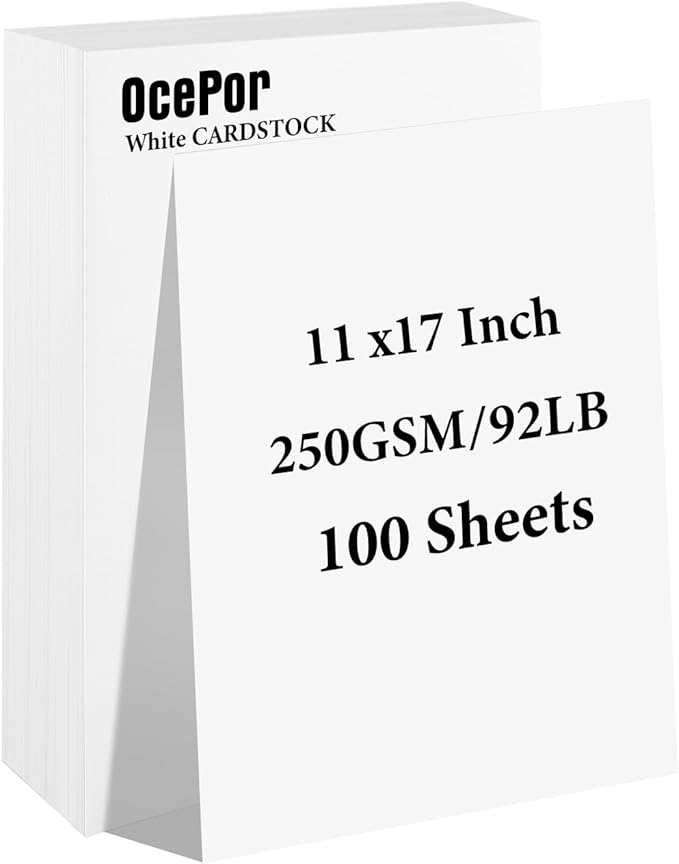 100 Sheets White Cardstock 11” x 17”, 92lb/250gsm Card Stock, Thick Card Stock Paper, Heavy Cardstock Paper for Printer, Resume, Scrapbooks, Art, Crafts, Business Cards