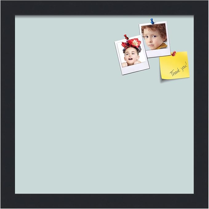 PinPix 12x12 Inch Cork Bulletin Board. This Decorative Framed Pin Board Comes with Soft Blue Design and a Satin Black Frame. Ideal for Home Office Decor or Message Board (PinPix-1814)