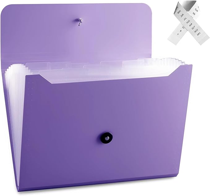 Expanding File Folder File Organizer with 13 Pockets Accordion Filing Folder Aesthetic Paper Organizer for Work, School, Home, Office, Deep Purple