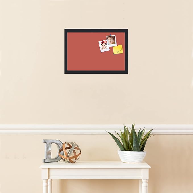 PinPix 18x12 Inch Cork Bulletin Board. This Decorative Framed Pin Board Comes with Crimson Pastel Design and a Satin Black Frame. Ideal for Home Office Decor or Message Board (PinPix-1807)