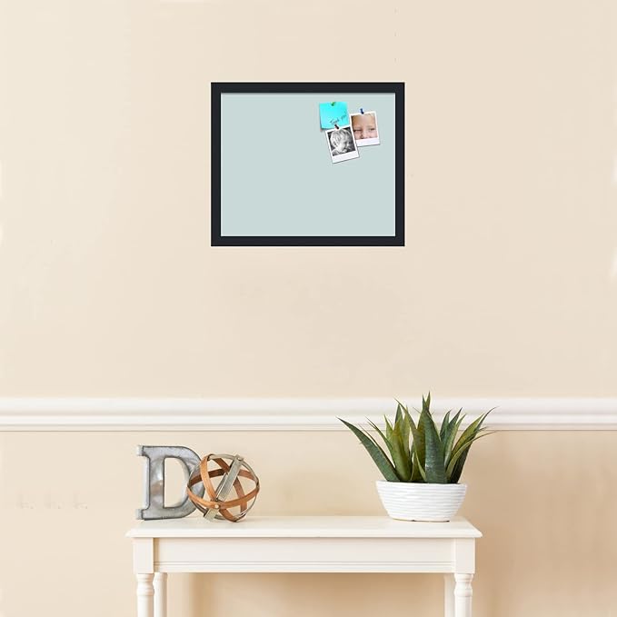PinPix 17x14 Inch Cork Bulletin Board. This Decorative Framed Pin Board Comes with Soft Blue Design and a Satin Black Frame. Ideal for Home Office Decor or Message Board (PinPix-1814)