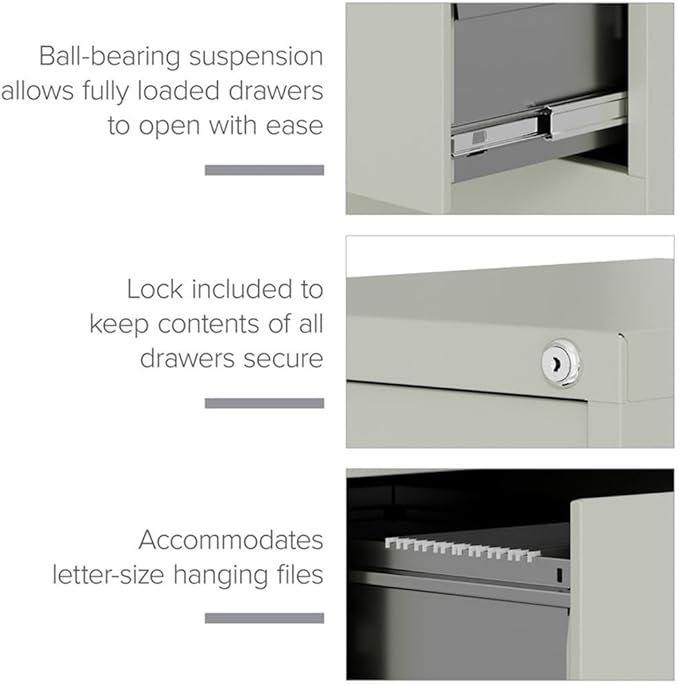 Pemberly Row 4 Drawers 52" Vertical Gray Metal Filing Cabinet Lockable Pre-Assembled Stationary Letter Size for Home, Office