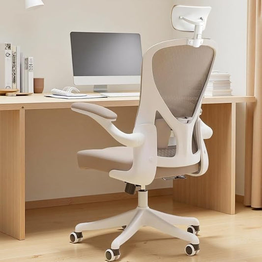 Ergonomic Office Chair with Adjustable Lumbar Support & Flip-Up Armrests - High Back Computer Desk Chair with Thickened Seat Cushion, Rolling Wheels for Home/Office Study Work