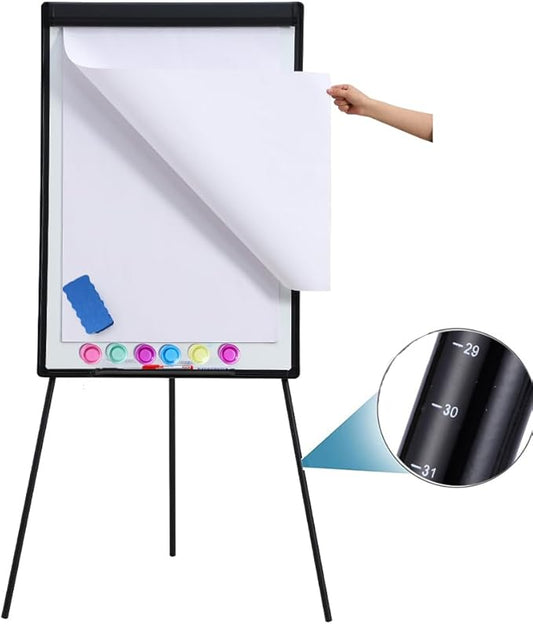 40" x 28" Height Adjustable Magnetic Dry Erase Easel Board with Tripod Stand – Includes 25 Sheets Flipchart Pad, Magnets & Eraser – Office Presentation Board, Black Frame