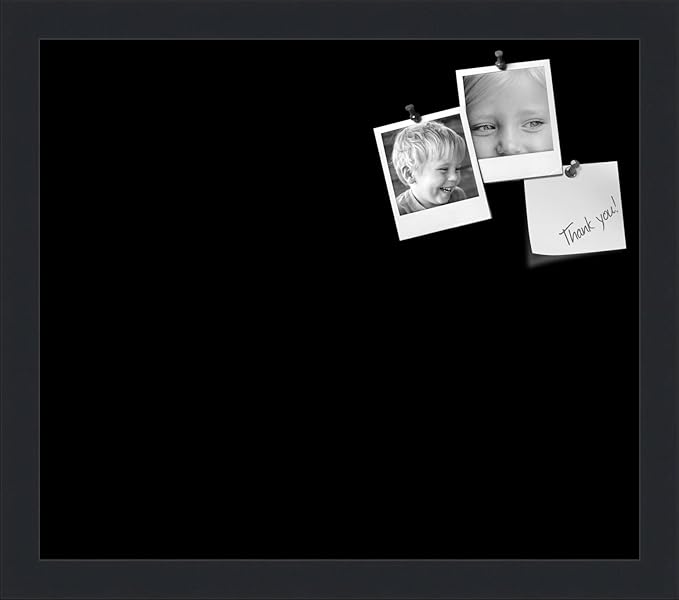 PinPix 15x13 Inch Cork Bulletin Board. This Decorative Framed Pin Board Comes with Solid Black Design and a Satin Black Frame. Ideal for Home Office Decor or Message Board (PinPix-622)