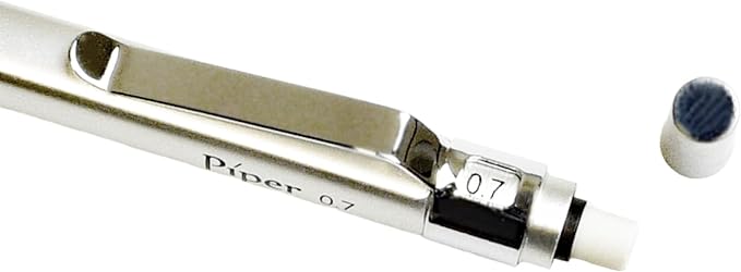 PIPER Quadrata Metal Mechanical Pencil 0.7mm with Erasers and HB #2 Lead Refills for Art, Sketching, Writing, Drafting (Satin Silver)