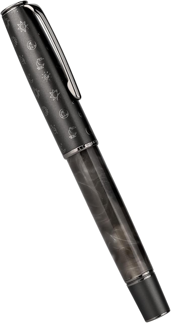 Hongdian N7 Gray Resin Piston Fountain Pen Rabbit Cap, Iridium Medium Nib Classic Pen Smooth Writing Pen with Metal Box