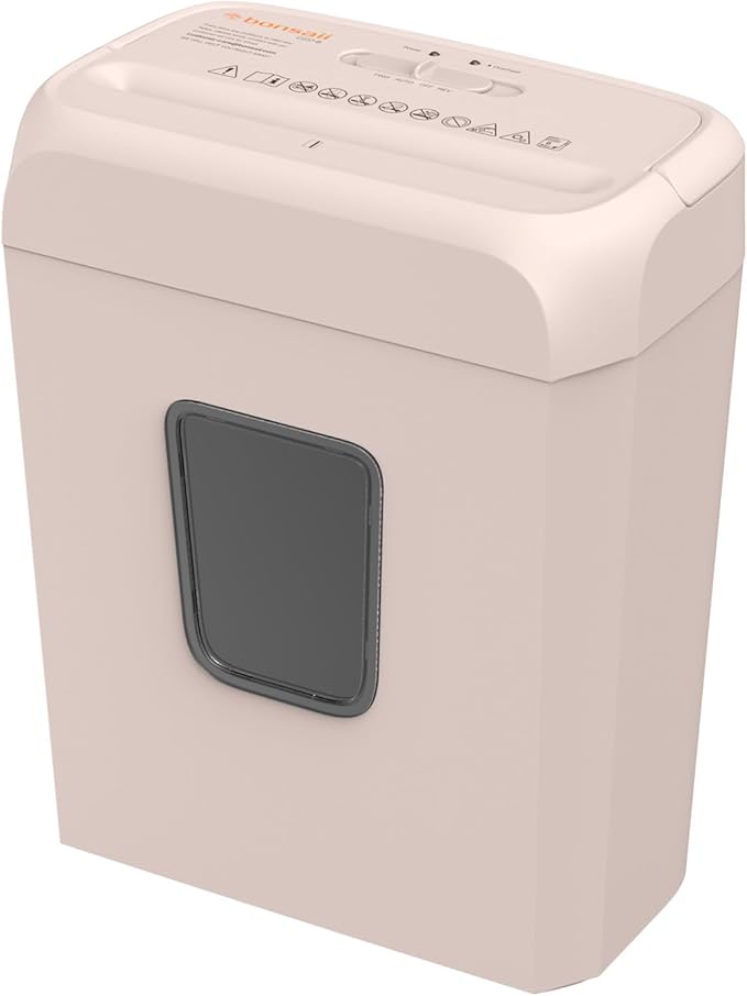 Bonsaii 6-Sheet Cross-Cut Pink Shredder, P-4 High Security Level, Compact Design for Home and Office, Shreds Paper, Credit Cards, Staples, Clips, 3-Minute Continuous Shredding, 3.4-Gal Bin