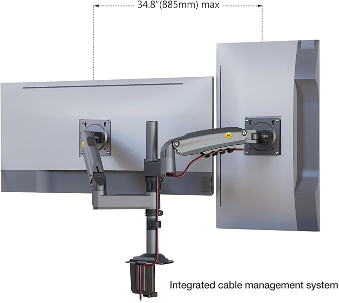 NB North Bayou Dual Monitor Desk Mount Stand Full Motion Swivel Computer Monitor Arm Fits 2 Screens up to 27'' with Load Capacity 4.4~19.8lbs for Each Monitor H180-G