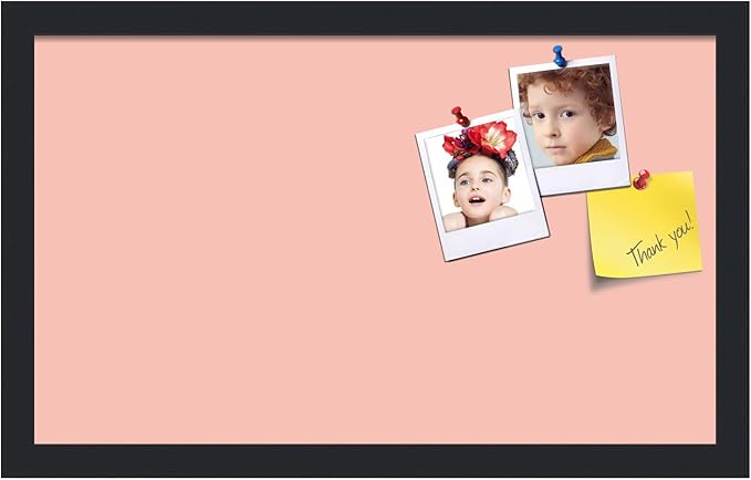 PinPix 20x12 Inch Cork Bulletin Board. This Decorative Framed Pin Board Comes with Pink Pastel Design and a Satin Black Frame. Ideal for Home Office Decor or Message Board (PinPix-1813)