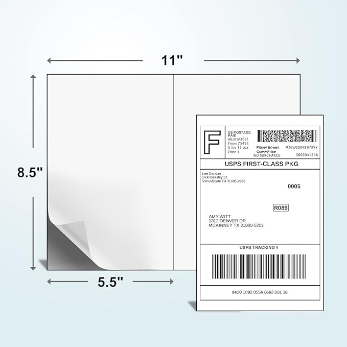 Half Sheet Laser/Ink Jet Shipping Labels UPS FedEx Address Labels (4000 Sheets, 8000 Labels)