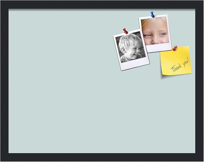 PinPix 22x17 Inch Cork Bulletin Board. This Decorative Framed Pin Board Comes with Soft Blue Design and a Satin Black Frame. Ideal for Home Office Decor or Message Board (PinPix-1814)