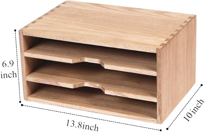 3-Tier Paper Storage Letter Tray File Sorter - Wood Desktop Document Organizer Holders with Mail Sorter, School & Home Magazine File Dividers, Book Rack Shelf Stand for HD-SJ3K (Light)